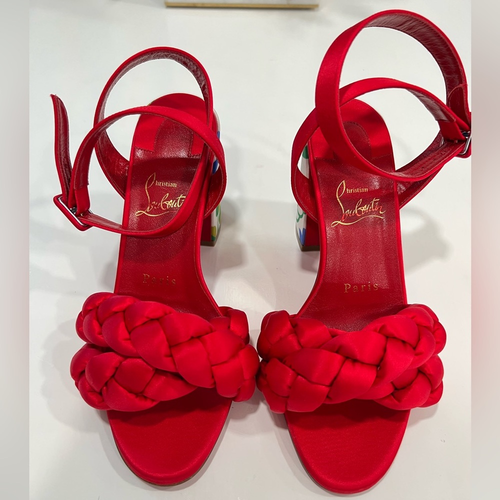 Christian Louboutin Brio 85mm floral heel satin sandals - Picture 4 of 10